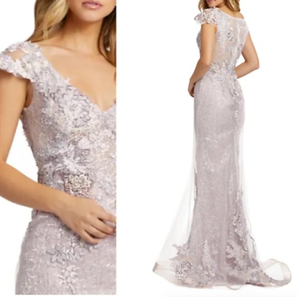 MAC DUGGAL 6261390 FLORAL EMBELLISHED EMBROIDERED TRUMPET LILAC GOWN sz 4 - Picture 3 of 9